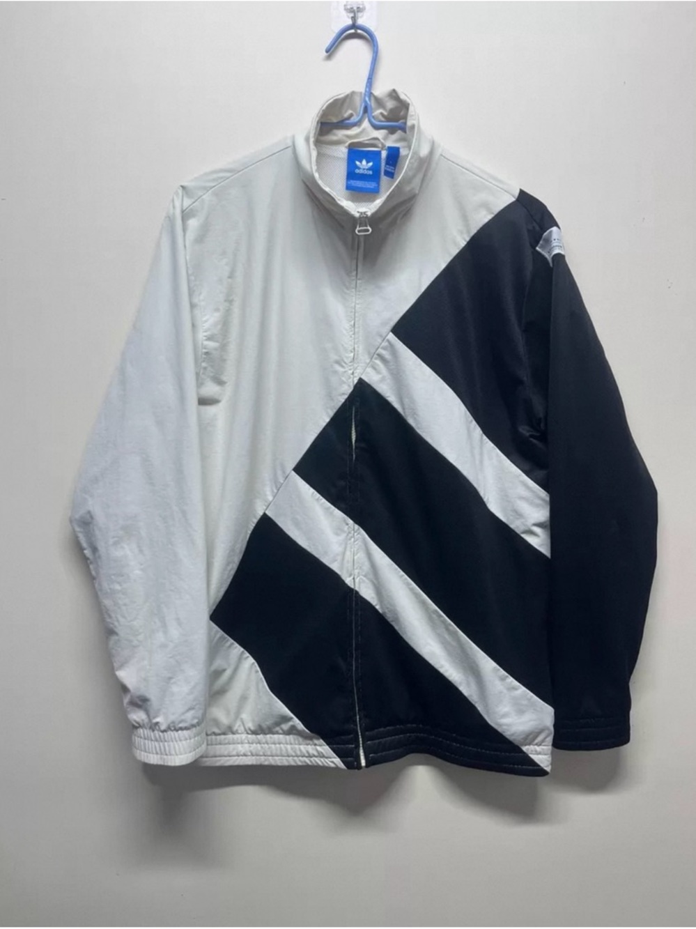 adidas Black & White Diagonal Stripe Men’s Windbreaker Jacket
